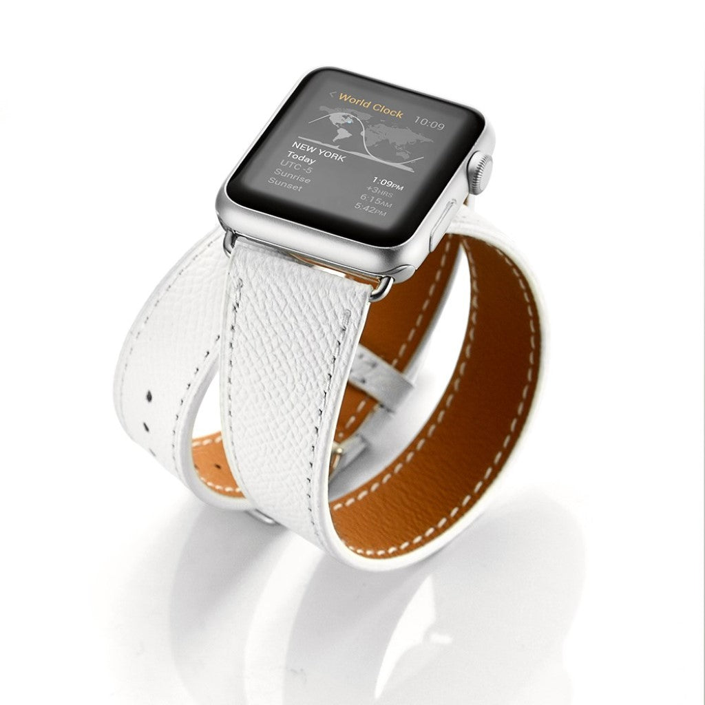  Apple Watch Series 5 44mm / Apple Watch 44mm Ægte læder Rem - Hvid#serie_2