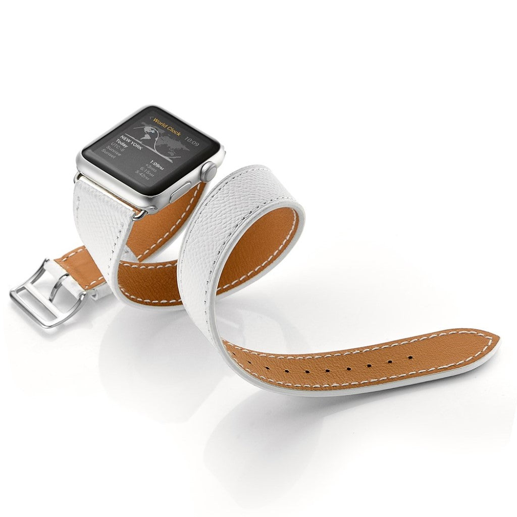  Apple Watch Series 5 44mm / Apple Watch 44mm Ægte læder Rem - Hvid#serie_2