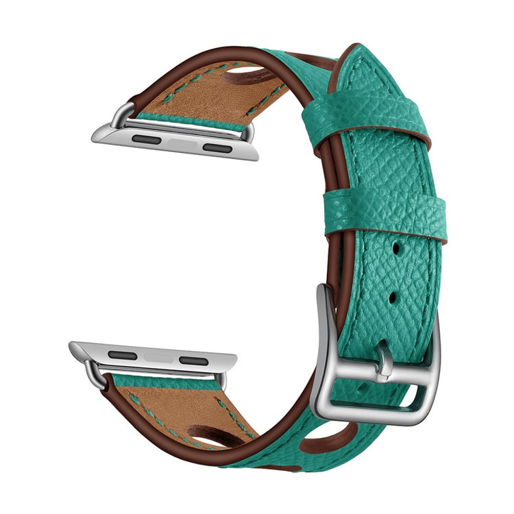 Meget hårdfør Apple Watch Series 5 44mm Ægte læder Rem - Grøn#serie_3