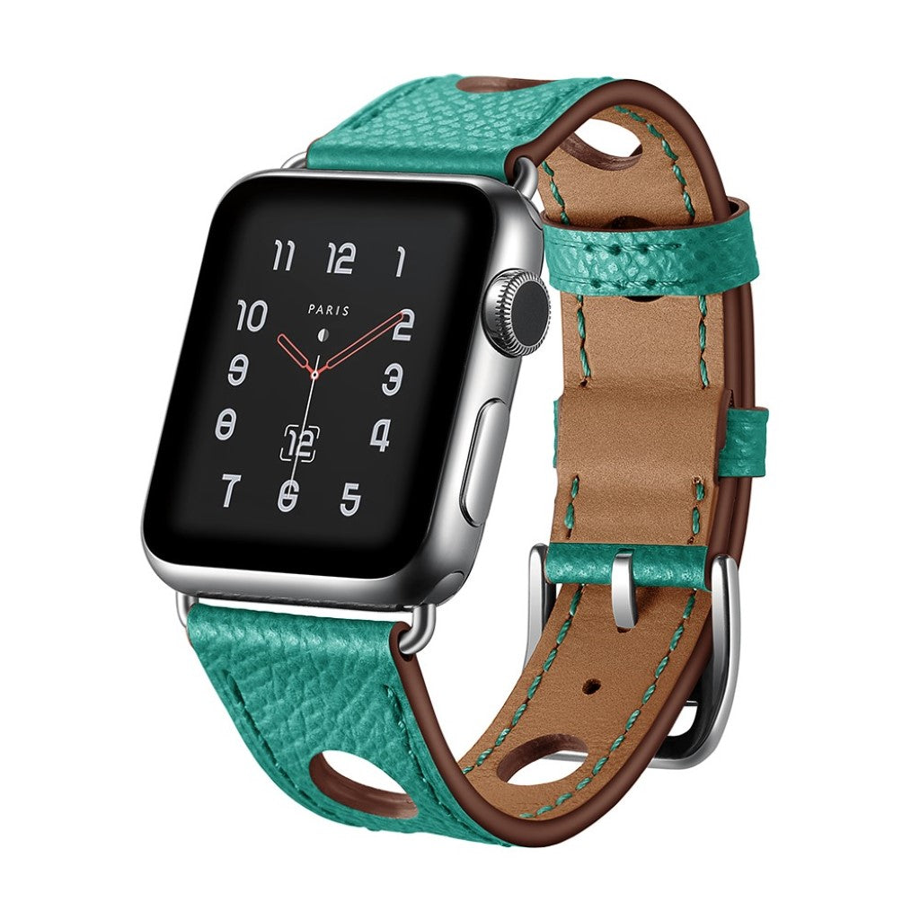 Meget hårdfør Apple Watch Series 5 44mm Ægte læder Rem - Grøn#serie_3