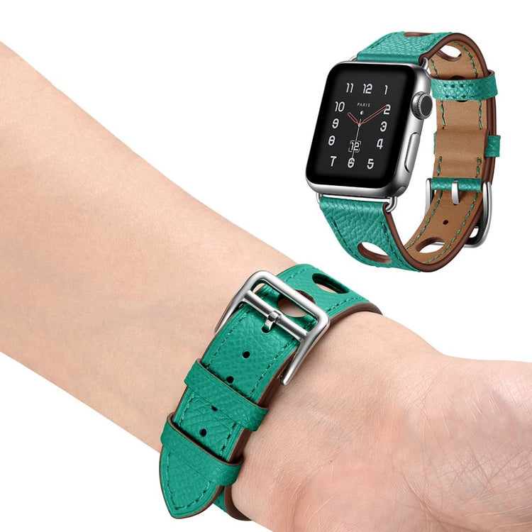 Meget hårdfør Apple Watch Series 5 44mm Ægte læder Rem - Grøn#serie_3