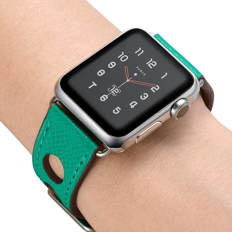Meget hårdfør Apple Watch Series 5 44mm Ægte læder Rem - Grøn#serie_3