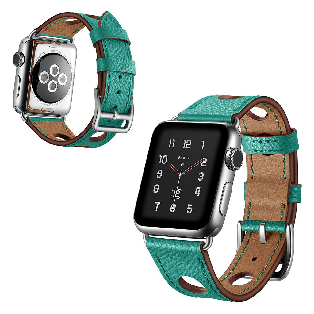 Meget hårdfør Apple Watch Series 5 44mm Ægte læder Rem - Grøn#serie_3
