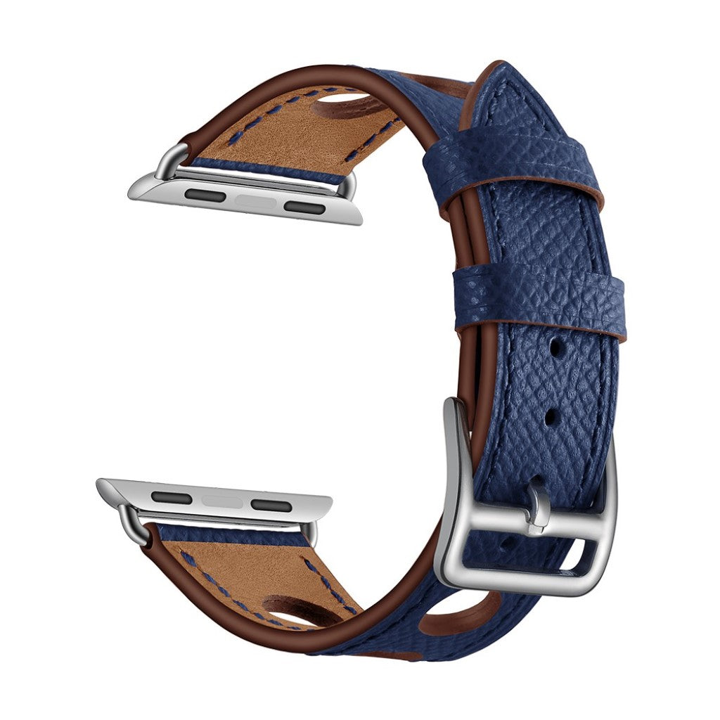 Meget hårdfør Apple Watch Series 5 44mm Ægte læder Rem - Blå#serie_4