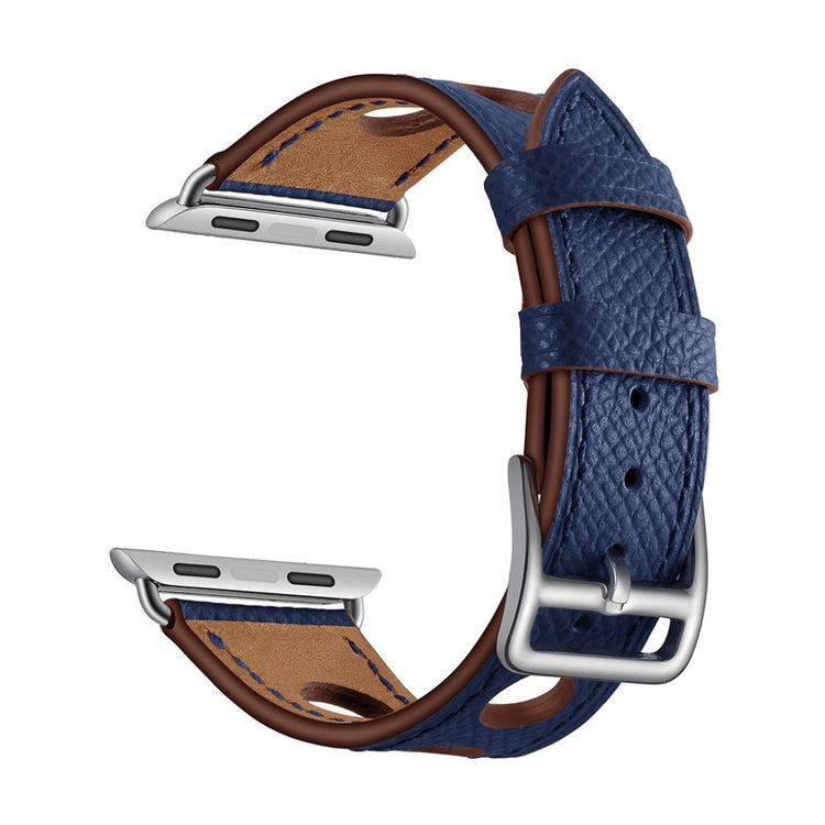 Meget hårdfør Apple Watch Series 5 44mm Ægte læder Rem - Blå#serie_4