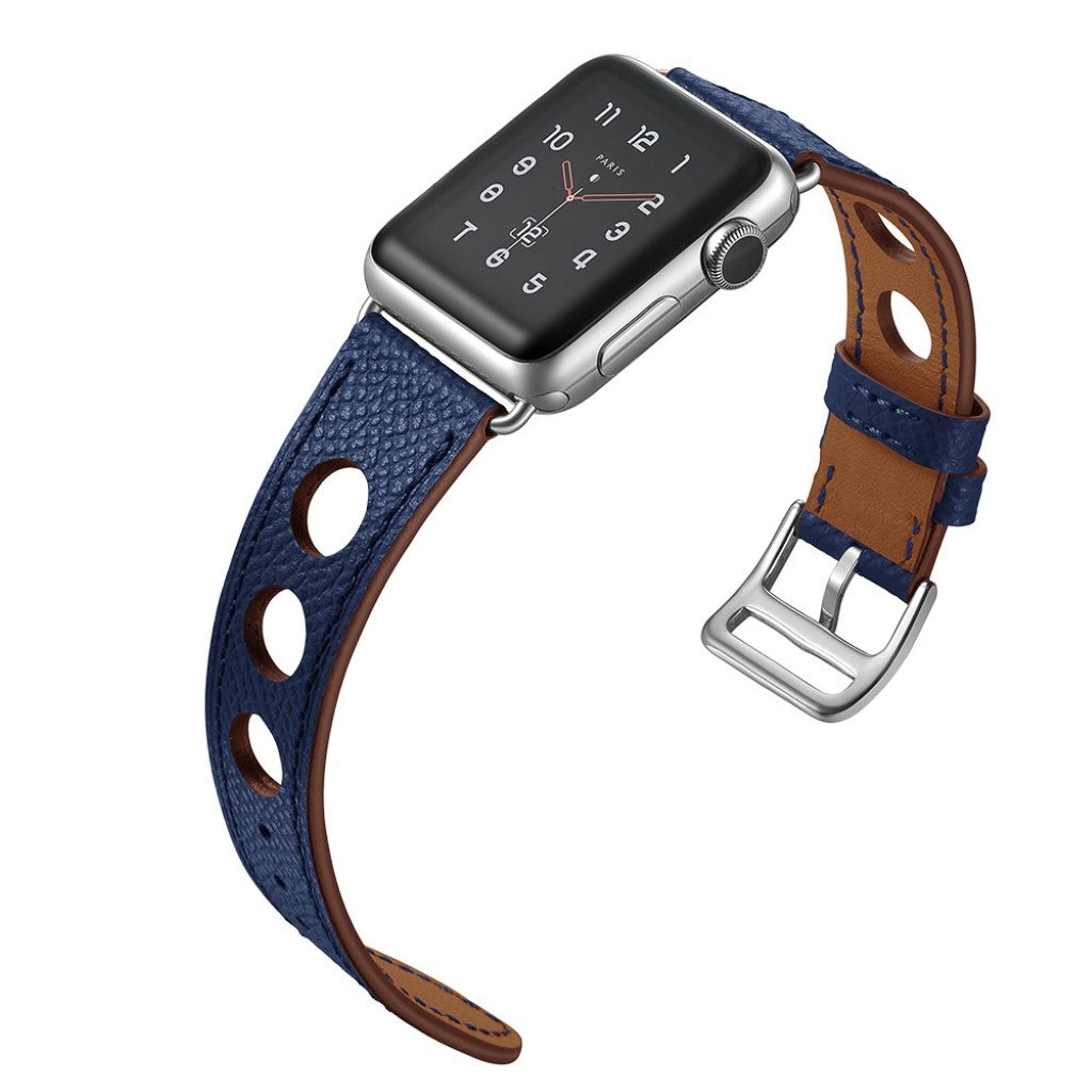 Meget hårdfør Apple Watch Series 5 44mm Ægte læder Rem - Blå#serie_4
