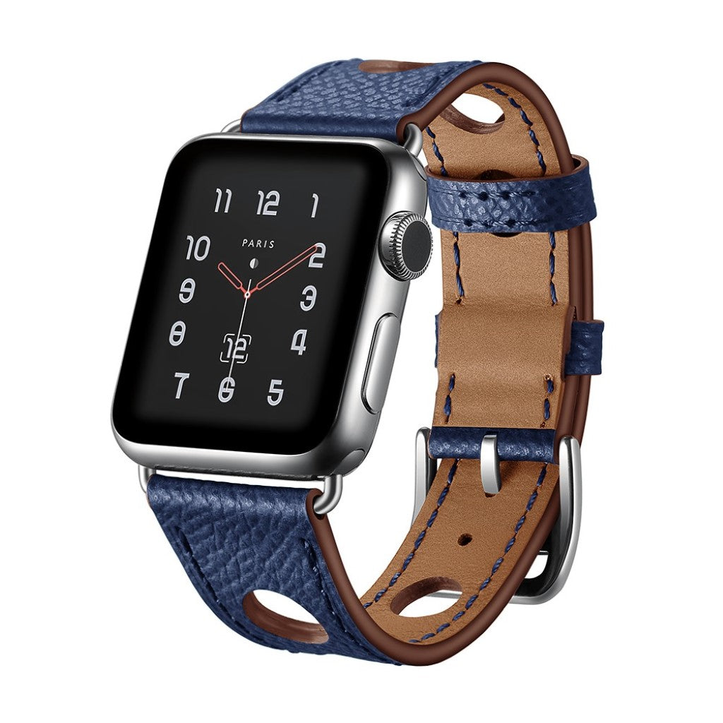 Meget hårdfør Apple Watch Series 5 44mm Ægte læder Rem - Blå#serie_4