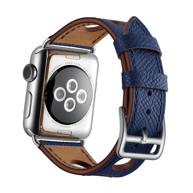 Meget hårdfør Apple Watch Series 5 44mm Ægte læder Rem - Blå#serie_4