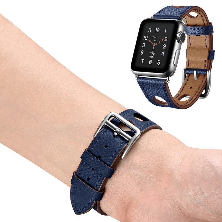 Meget hårdfør Apple Watch Series 5 44mm Ægte læder Rem - Blå#serie_4