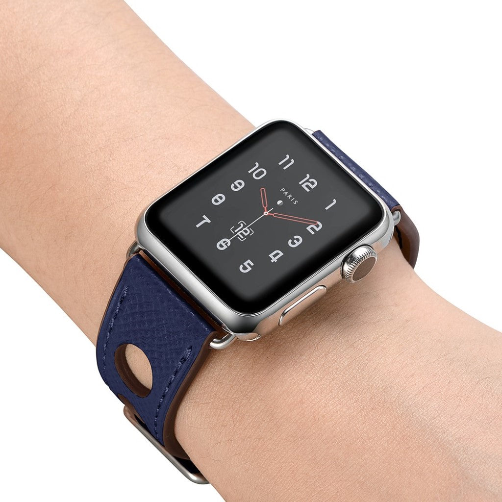 Meget hårdfør Apple Watch Series 5 44mm Ægte læder Rem - Blå#serie_4