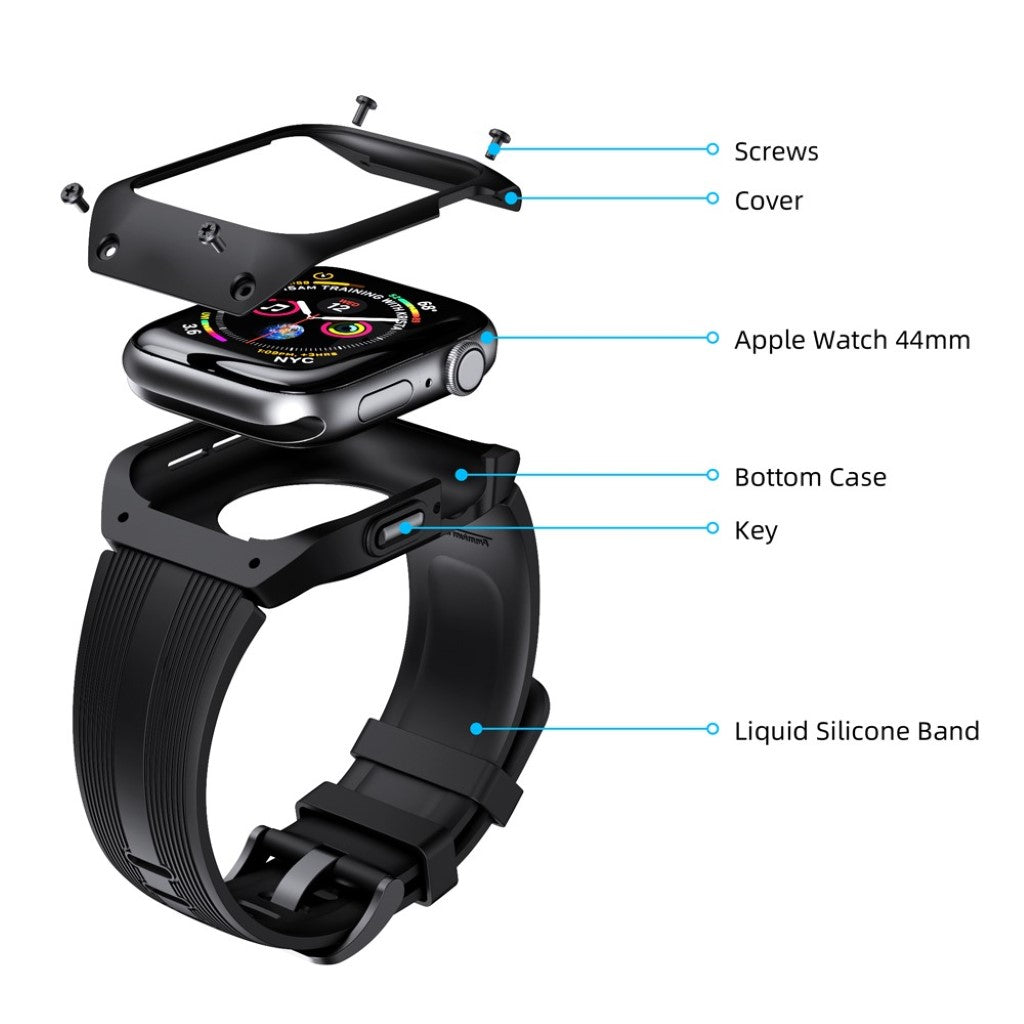 Fed Apple Watch Series 5 44mm Silikone Rem - Sort#serie_1