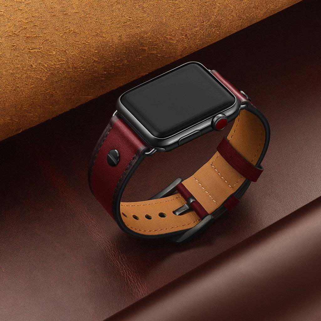 Vildt fantastisk Apple Watch Series 5 44mm Ægte læder Rem - Rød#serie_2