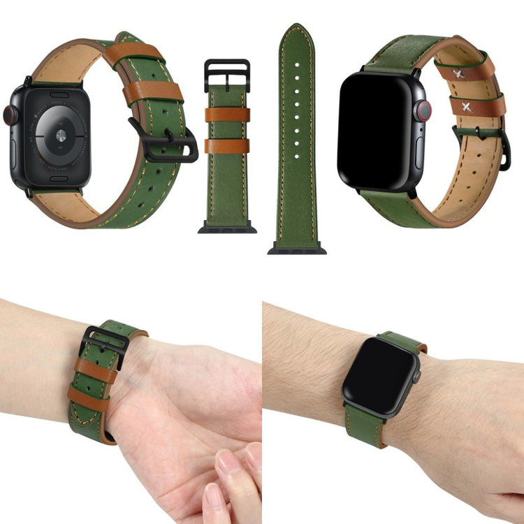  Apple Watch Series 5 44mm / Apple Watch 44mm Ægte læder Rem - Grøn#serie_1