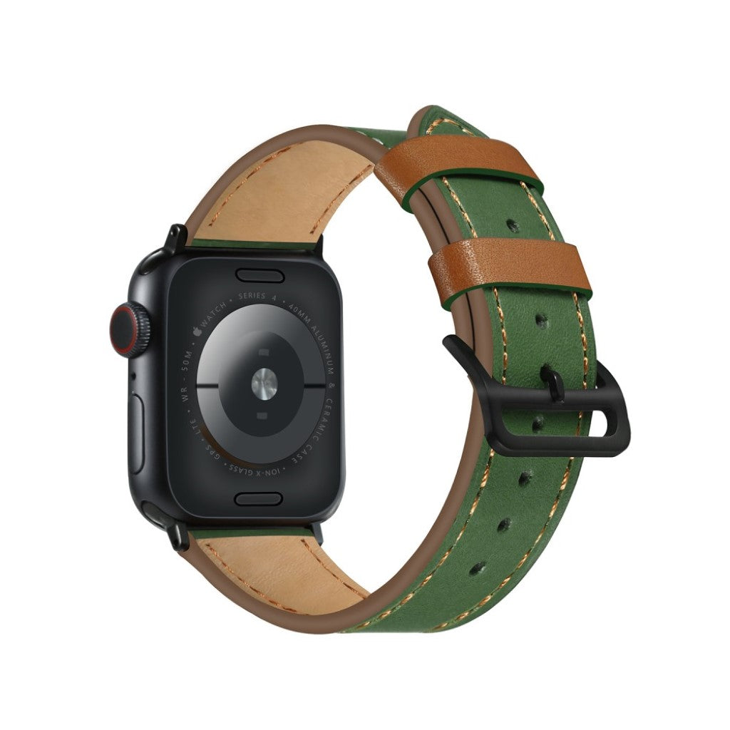  Apple Watch Series 5 44mm / Apple Watch 44mm Ægte læder Rem - Grøn#serie_1