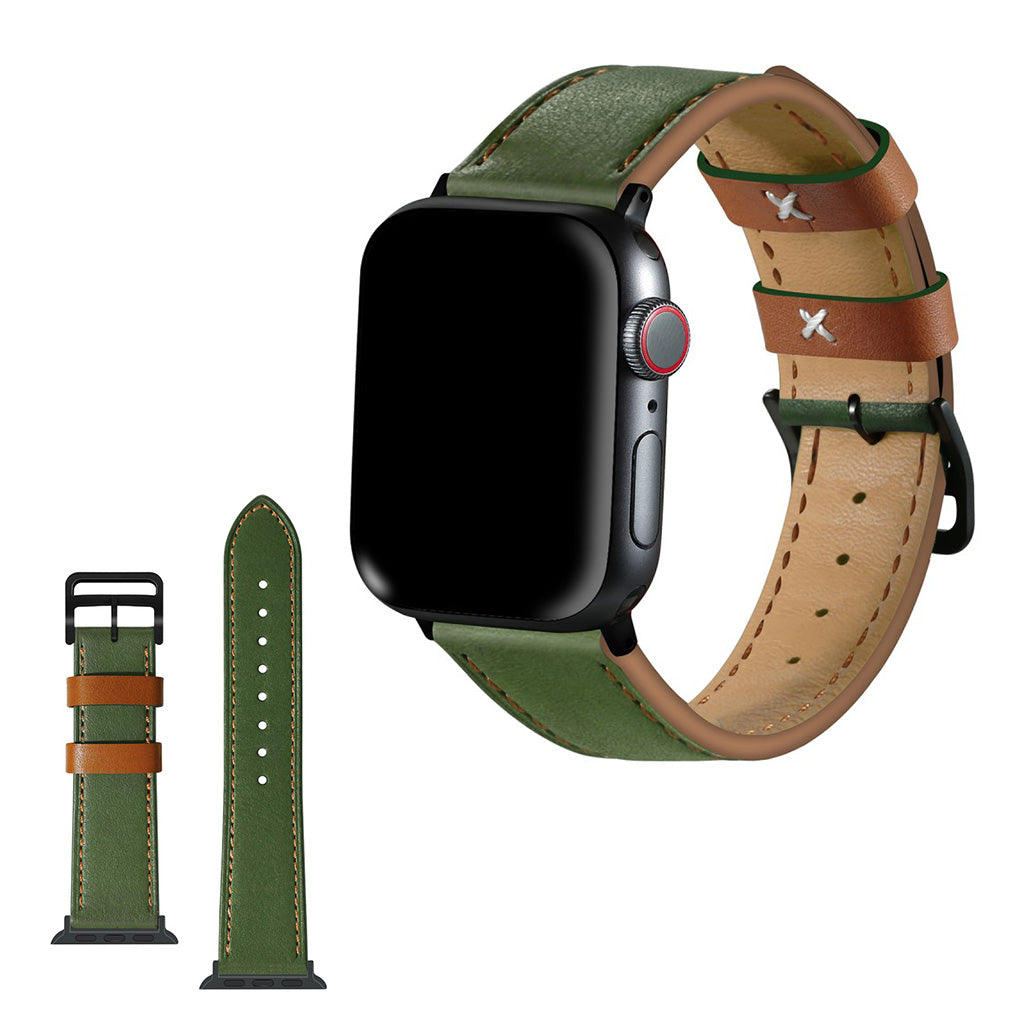  Apple Watch Series 5 44mm / Apple Watch 44mm Ægte læder Rem - Grøn#serie_1
