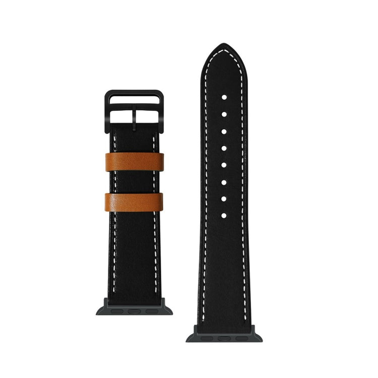  Apple Watch Series 5 44mm / Apple Watch 44mm Ægte læder Rem - Sort#serie_2