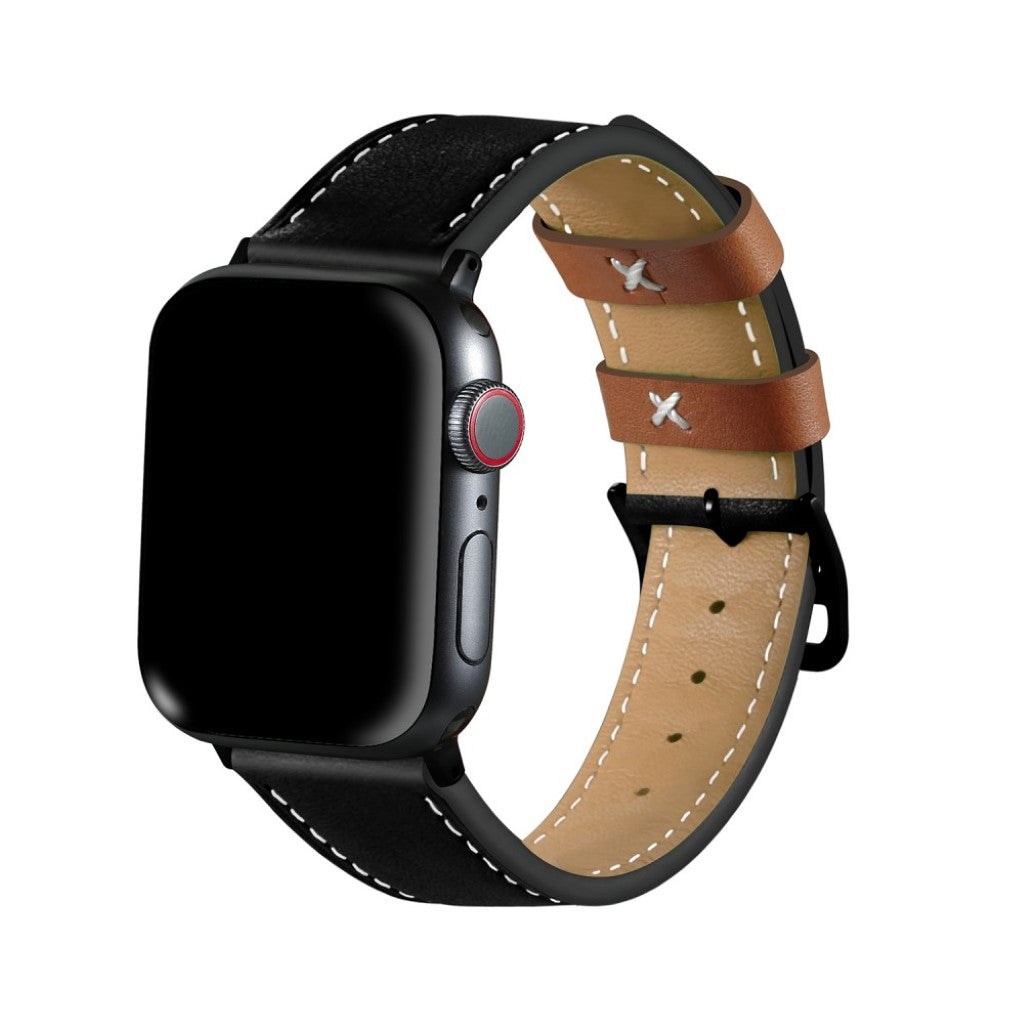  Apple Watch Series 5 44mm / Apple Watch 44mm Ægte læder Rem - Sort#serie_2