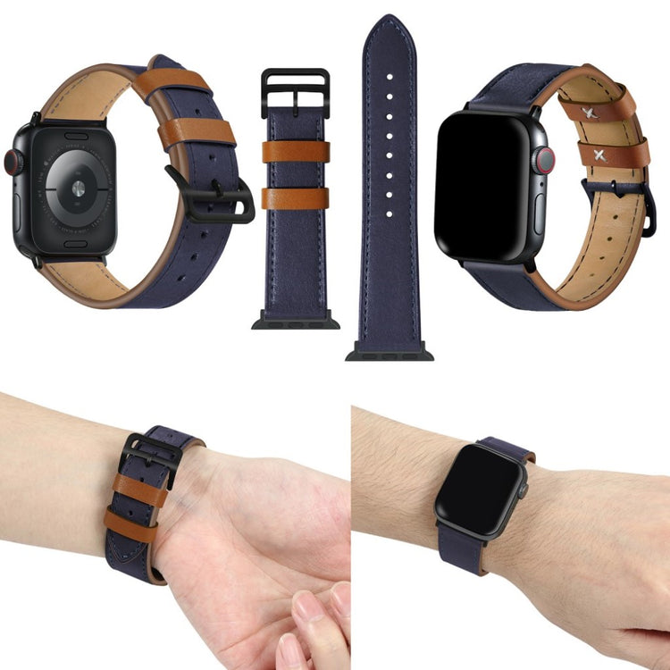  Apple Watch Series 5 44mm / Apple Watch 44mm Ægte læder Rem - Blå#serie_3
