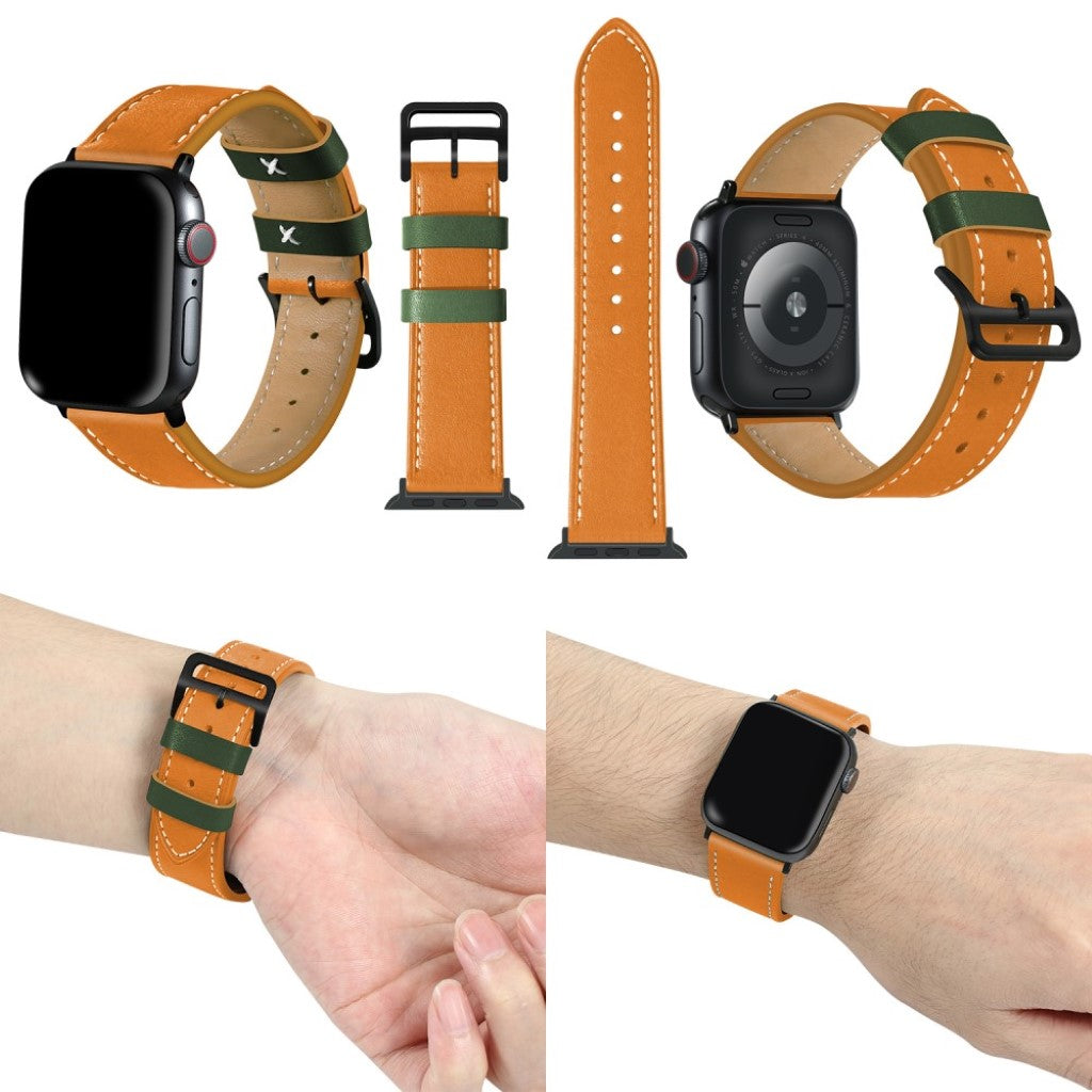  Apple Watch Series 5 44mm / Apple Watch 44mm Ægte læder Rem - Orange#serie_4