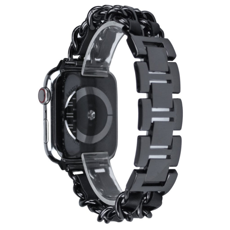  Apple Watch Series 5 44mm / Apple Watch 44mm Metal og Kunstlæder Rem - Sort#serie_1