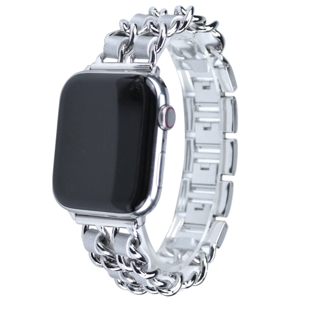  Apple Watch Series 5 44mm / Apple Watch 44mm Metal og Kunstlæder Rem - Sølv#serie_2