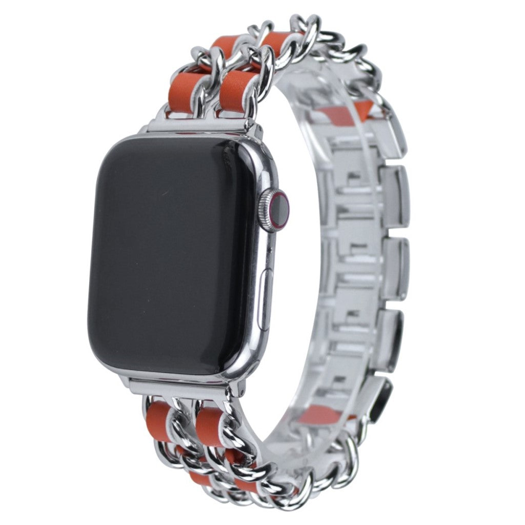  Apple Watch Series 5 44mm / Apple Watch 44mm Metal og Kunstlæder Rem - Orange#serie_3
