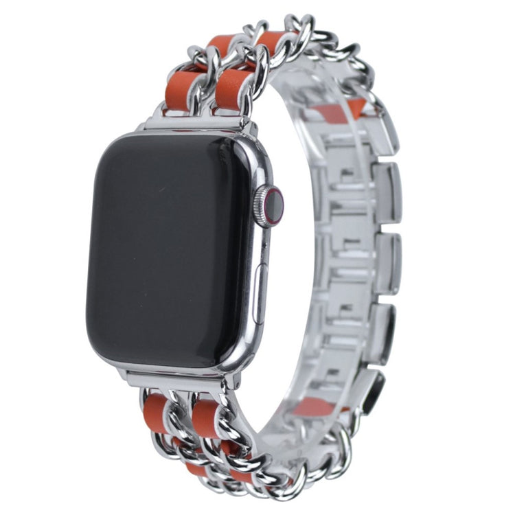  Apple Watch Series 5 44mm / Apple Watch 44mm Metal og Kunstlæder Rem - Orange#serie_3