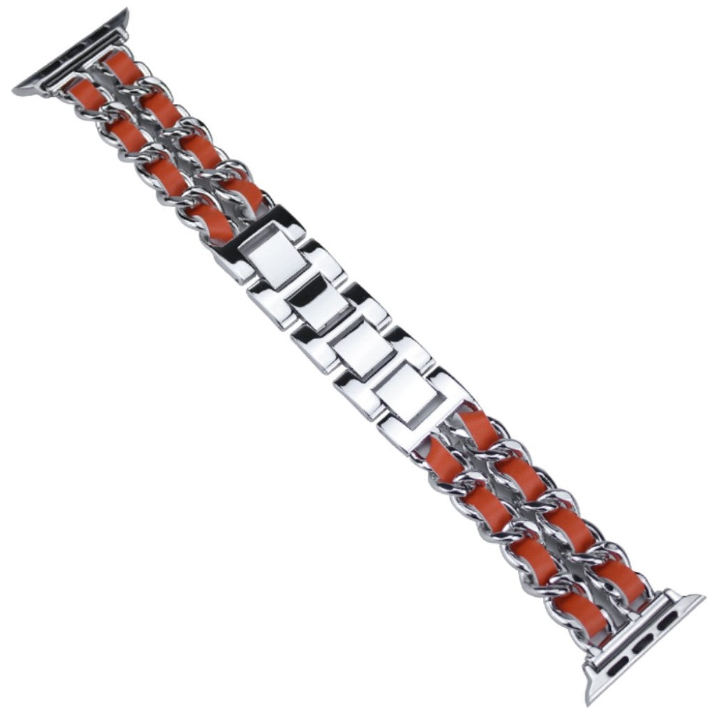  Apple Watch Series 5 44mm / Apple Watch 44mm Metal og Kunstlæder Rem - Orange#serie_3