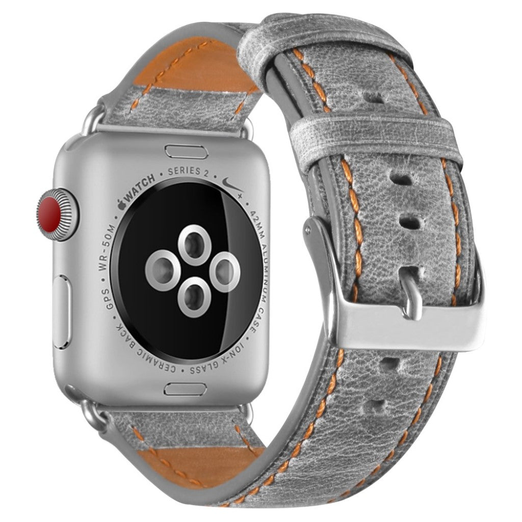 Meget hårdfør Apple Watch Series 5 44mm Ægte læder Rem - Sølv#serie_1