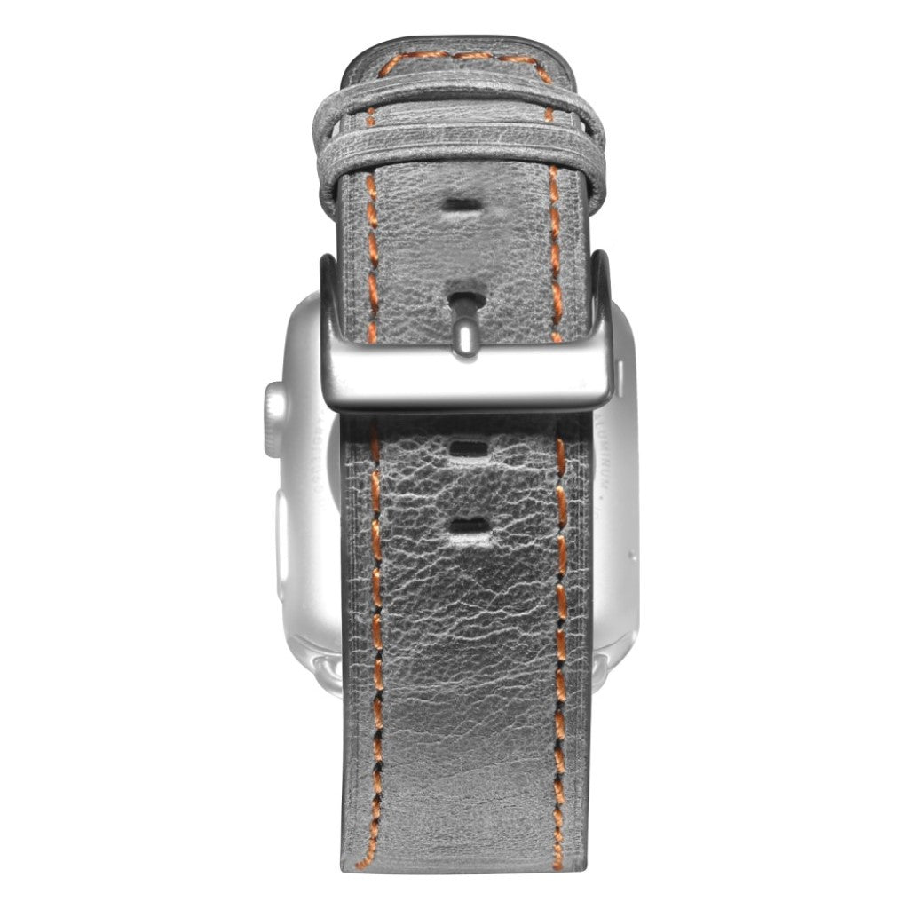 Meget hårdfør Apple Watch Series 5 44mm Ægte læder Rem - Sølv#serie_1