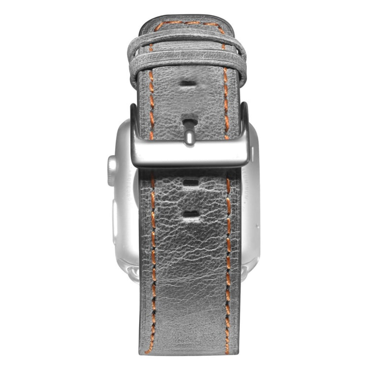 Meget hårdfør Apple Watch Series 5 44mm Ægte læder Rem - Sølv#serie_1