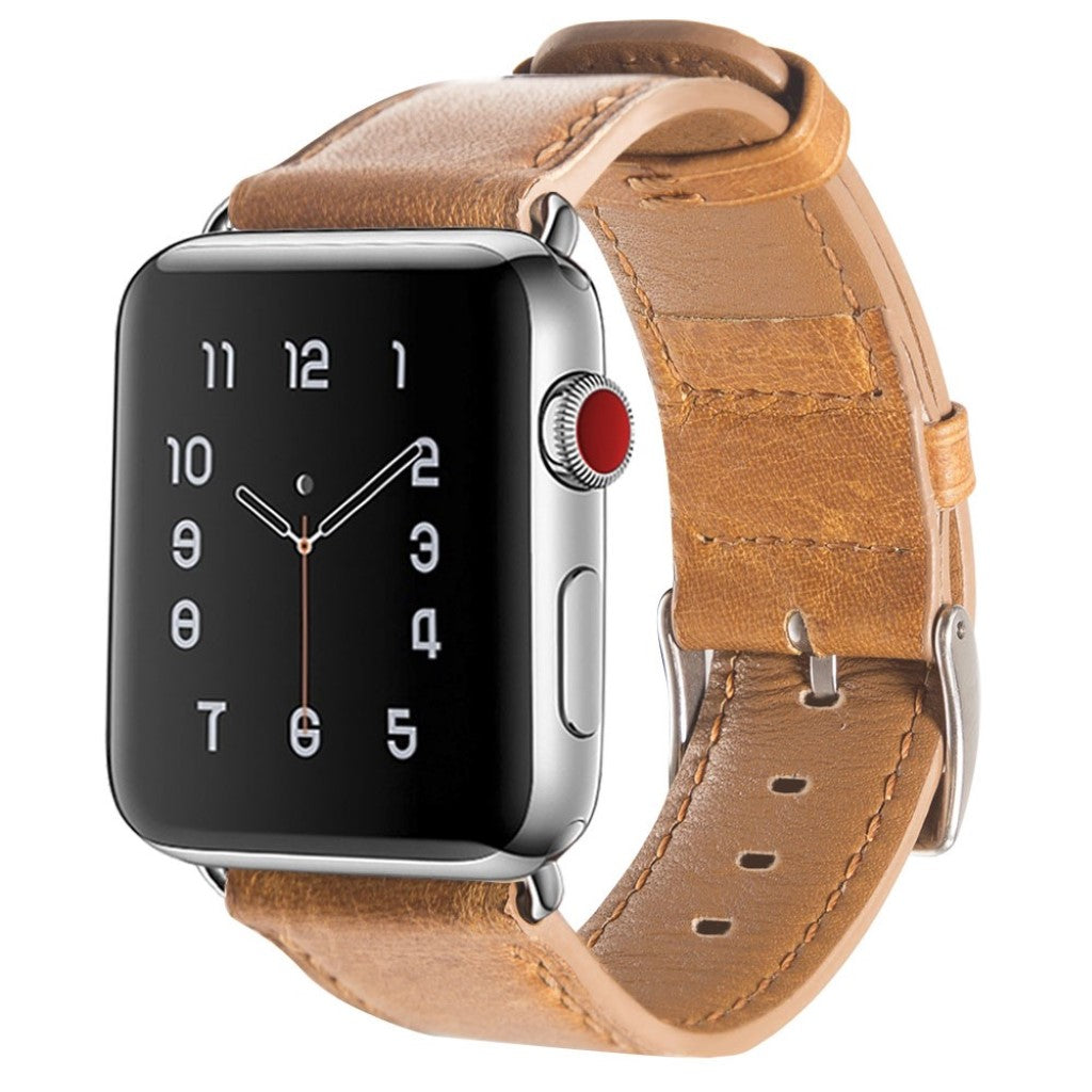 Meget hårdfør Apple Watch Series 5 44mm Ægte læder Rem - Brun#serie_2