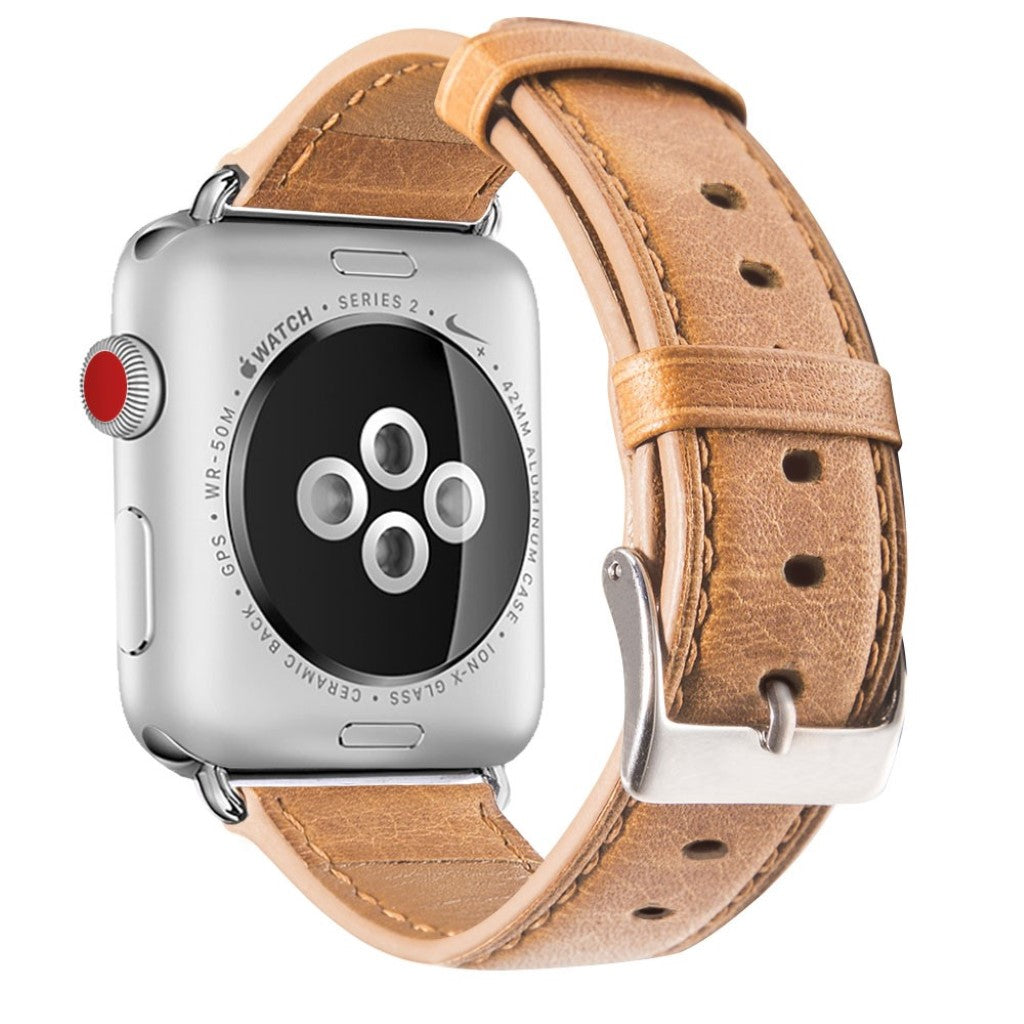 Meget hårdfør Apple Watch Series 5 44mm Ægte læder Rem - Brun#serie_2