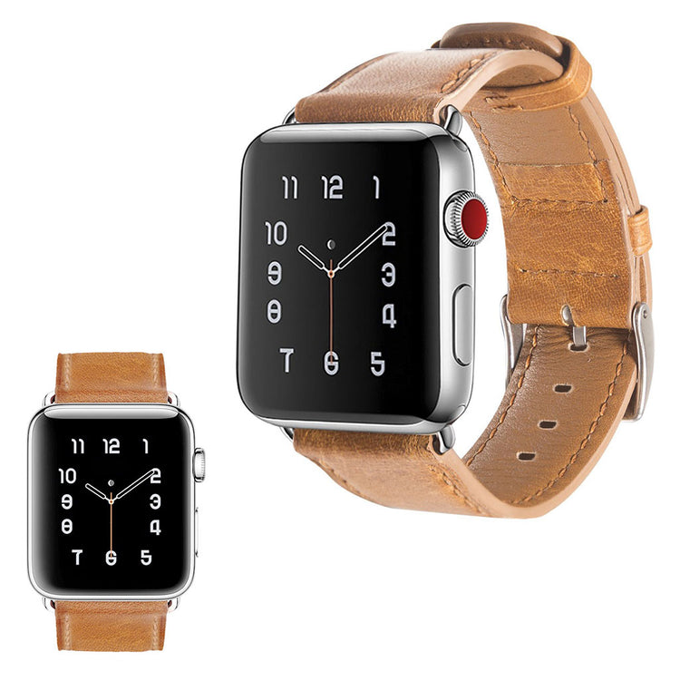 Meget hårdfør Apple Watch Series 5 44mm Ægte læder Rem - Brun#serie_2
