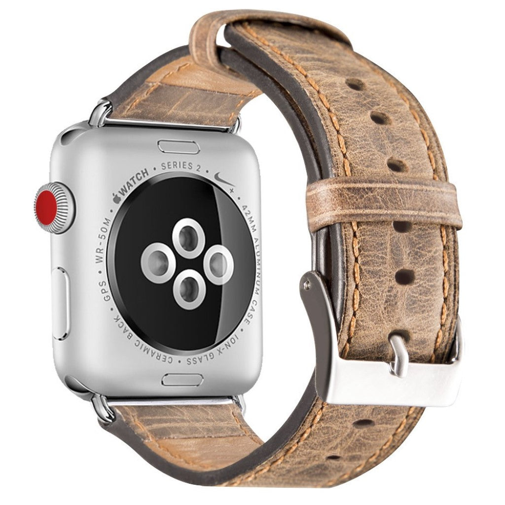 Meget hårdfør Apple Watch Series 5 44mm Ægte læder Rem - Brun#serie_3