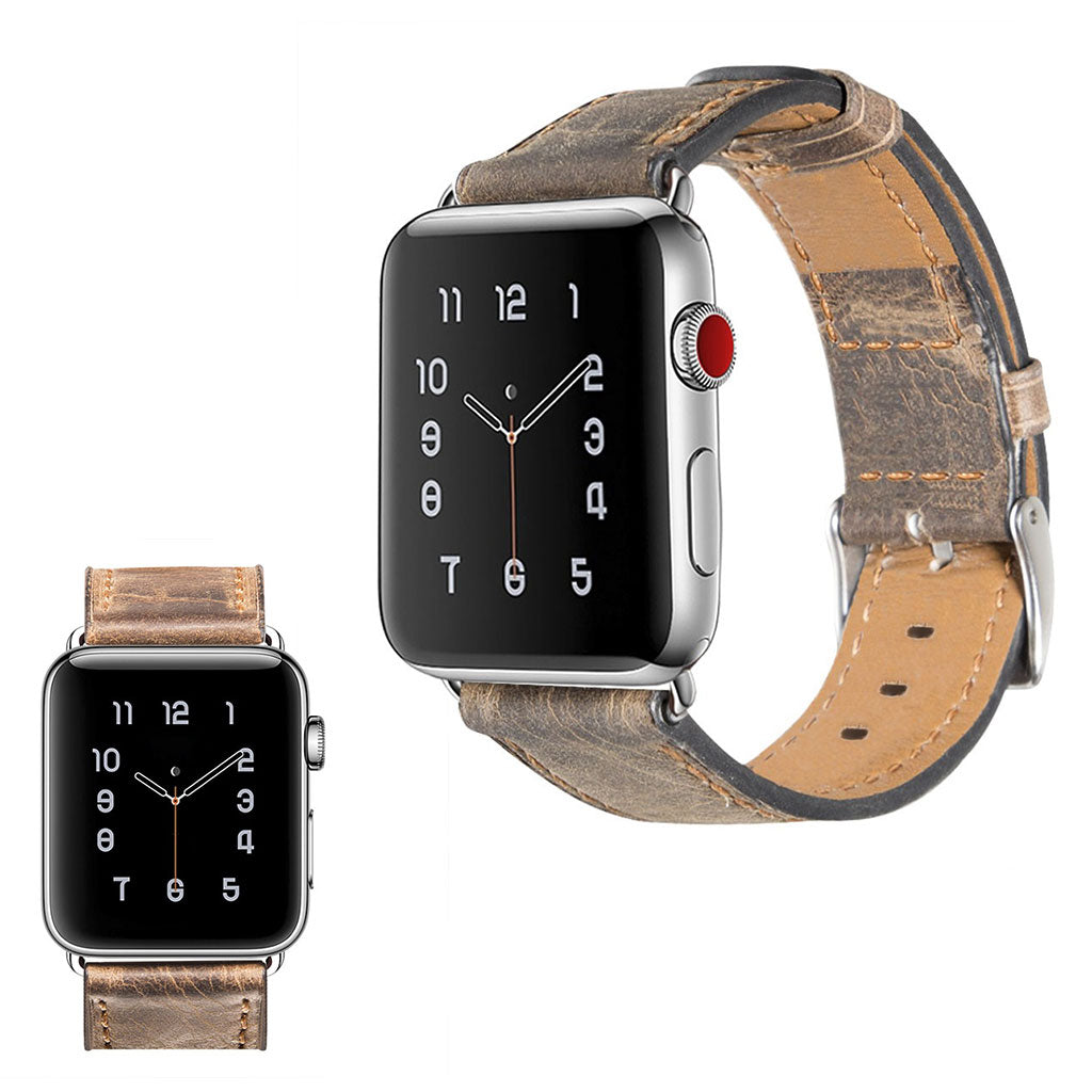 Meget hårdfør Apple Watch Series 5 44mm Ægte læder Rem - Brun#serie_3