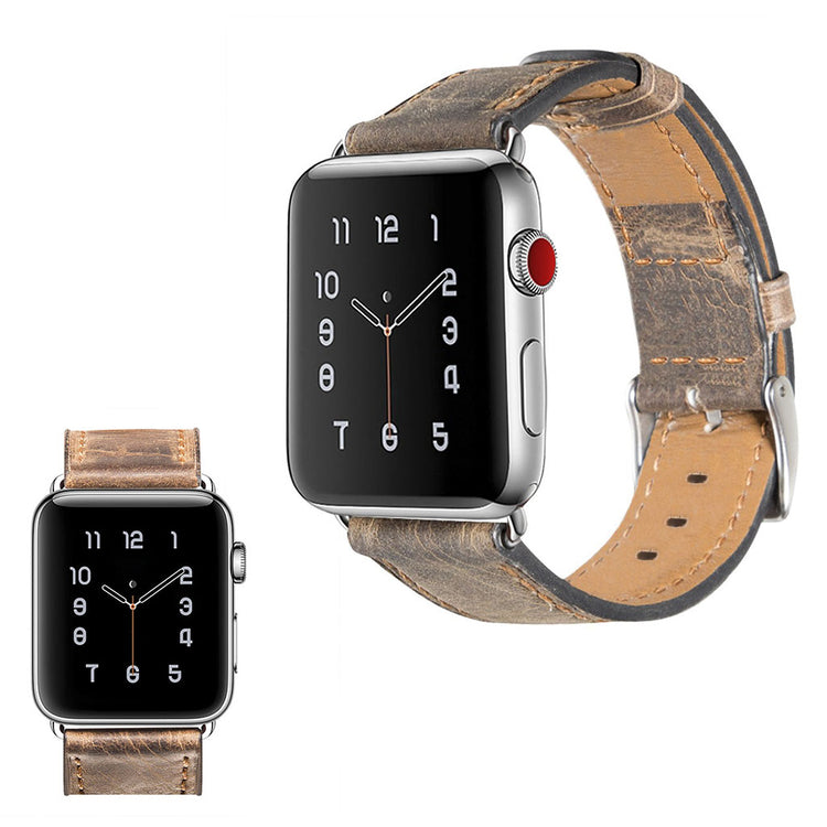 Meget hårdfør Apple Watch Series 5 44mm Ægte læder Rem - Brun#serie_3