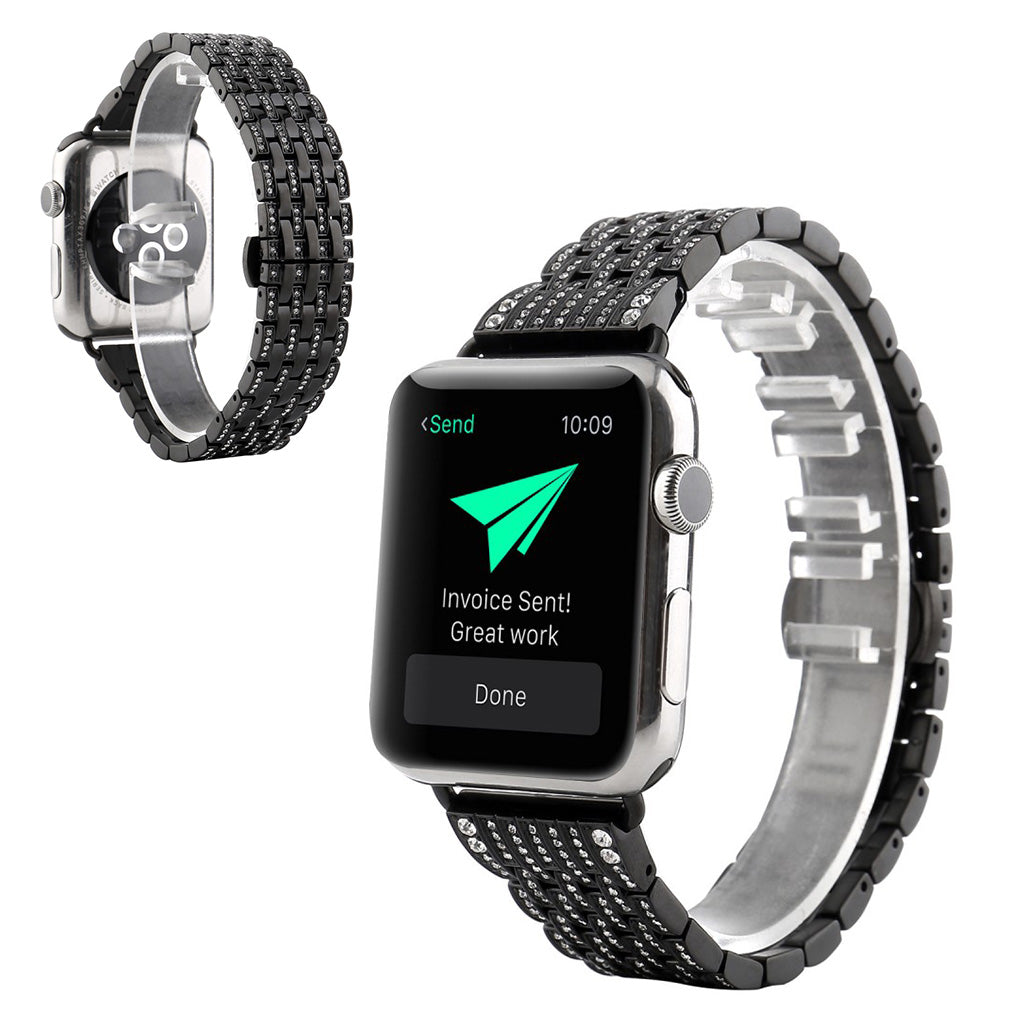  Apple Watch Series 5 44mm / Apple Watch 44mm Metal og Rhinsten Rem - Sort#serie_1