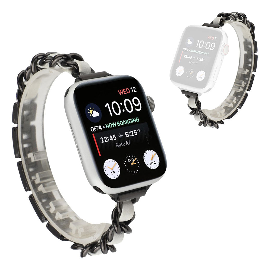 Stainless steel + leather watch band for Apple Watch Series 6 / 5 40mm - Black / White#serie_1