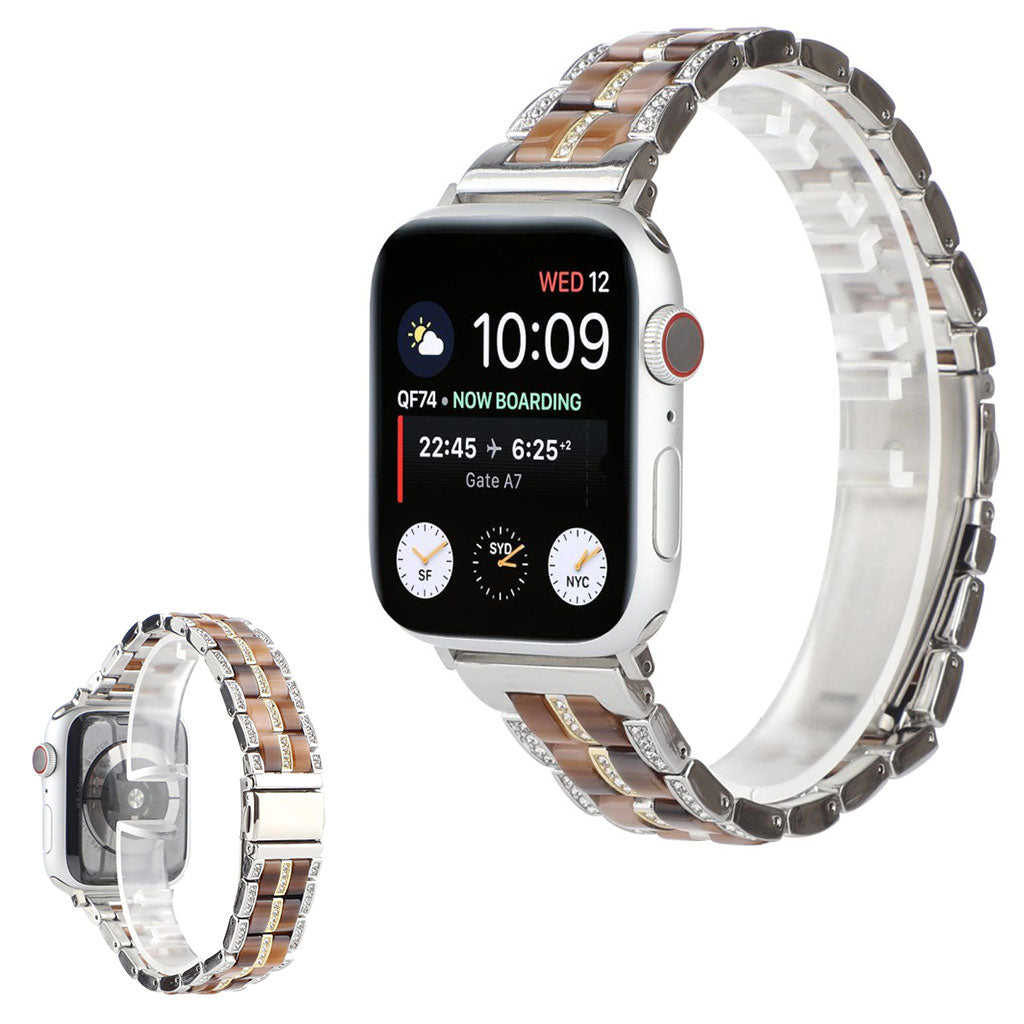 Super sejt Universal Apple Metal og Rhinsten Rem - Brun#serie_20