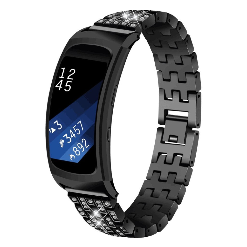 Helt vildt nydelig Samsung Gear Fit2 Metal og Rhinsten Rem - Sort#serie_3