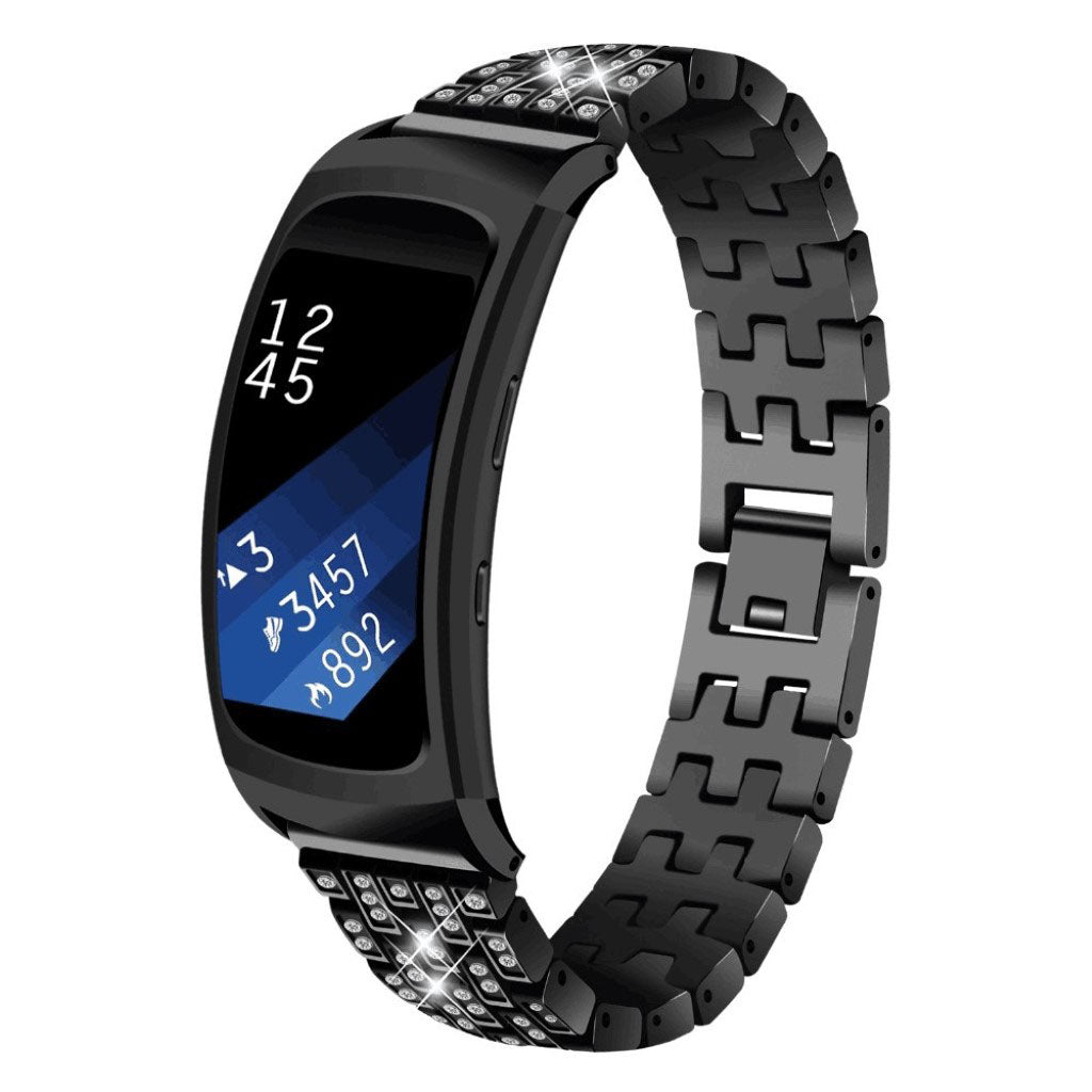 Helt vildt nydelig Samsung Gear Fit2 Metal og Rhinsten Rem - Sort#serie_3