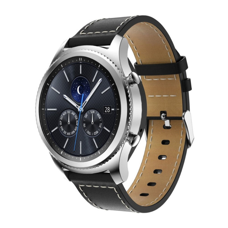 Mega slidstærk Samsung Gear S3 Frontier Ægte læder Rem - Sort#serie_1