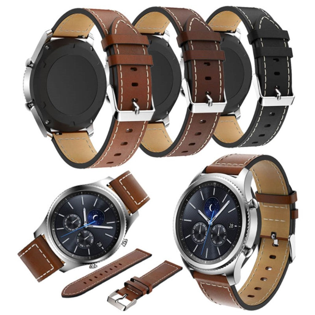 Mega slidstærk Samsung Gear S3 Frontier Ægte læder Rem - Sort#serie_1