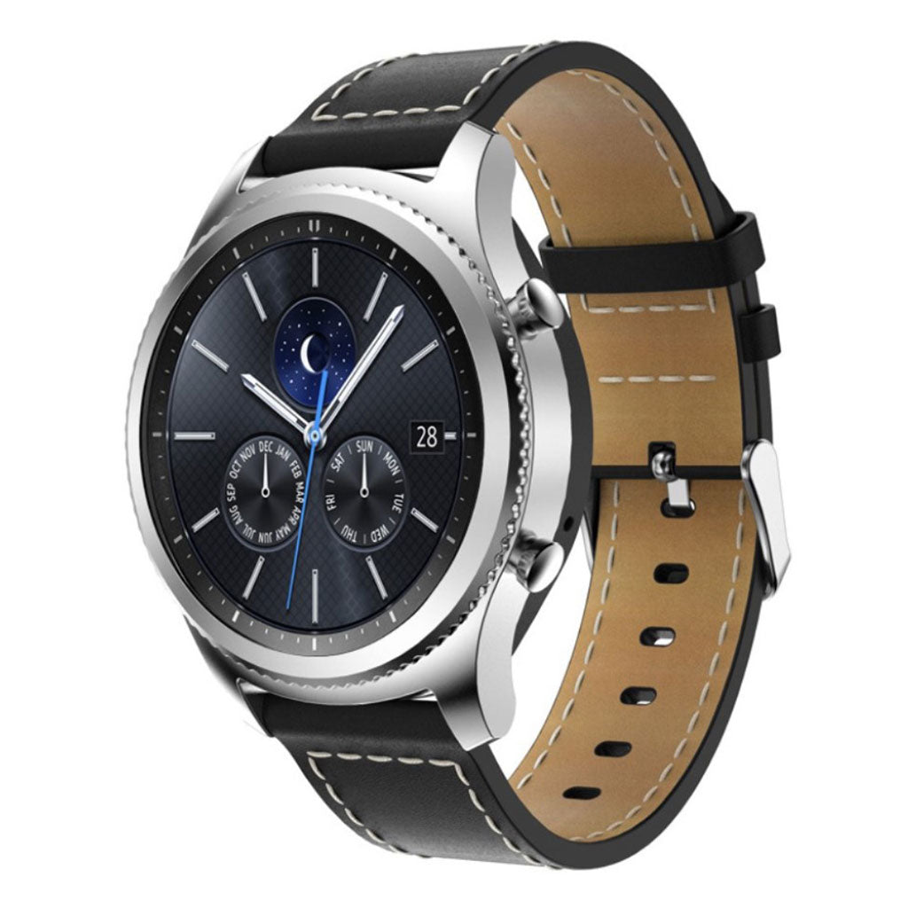 Mega slidstærk Samsung Gear S3 Frontier Ægte læder Rem - Sort#serie_1