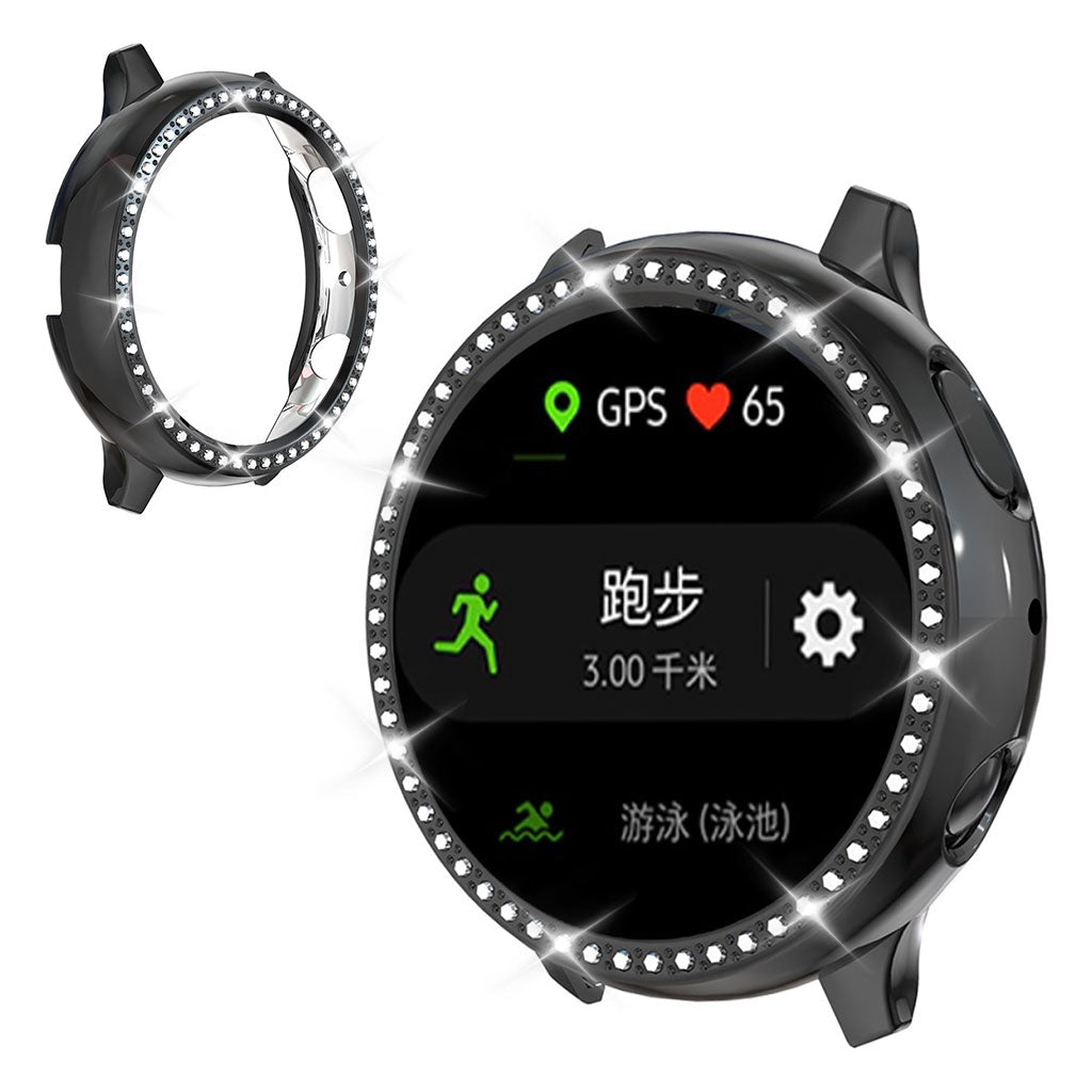 Samsung Galaxy Watch Active 2 - 40mm  Rhinsten og Silikone Bumper  - Sort#serie_1
