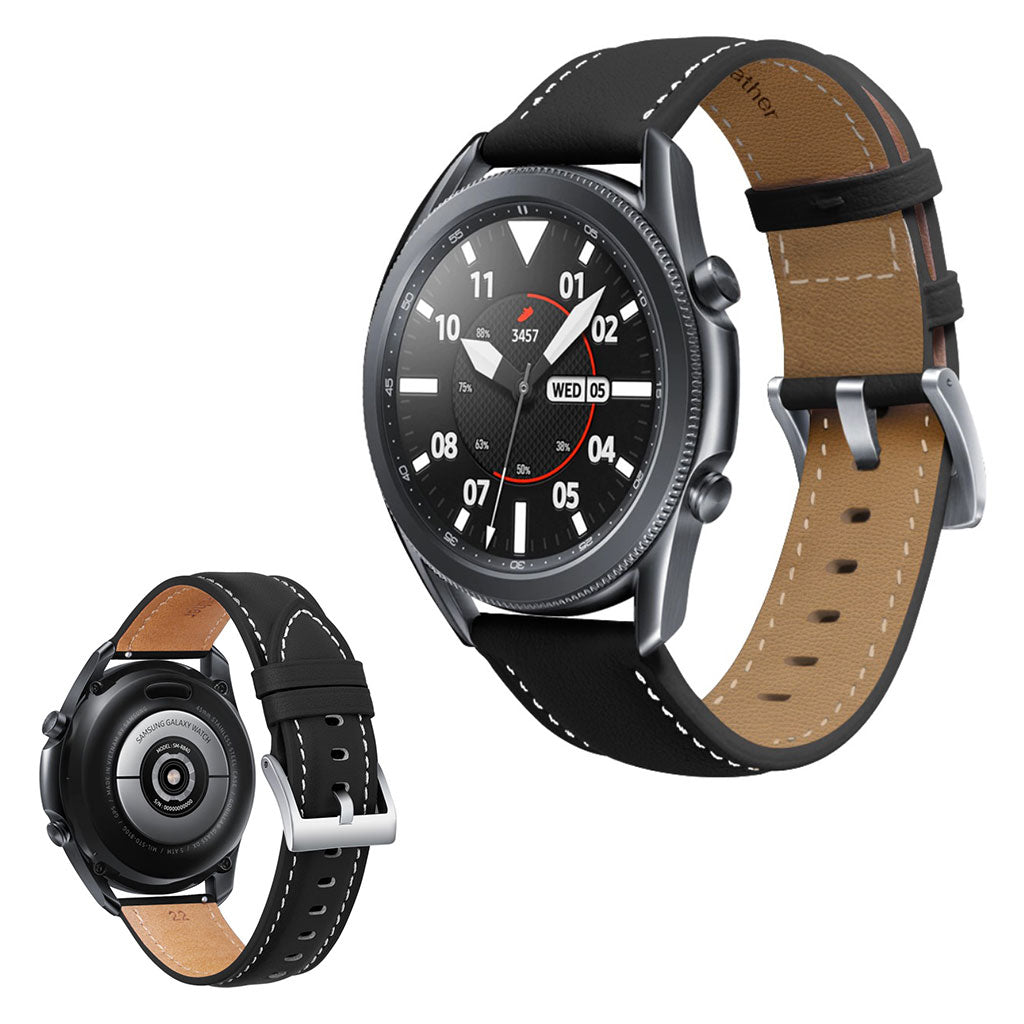 Cool Samsung Galaxy Watch 3 (45mm) Ægte læder Rem - Sort#serie_1