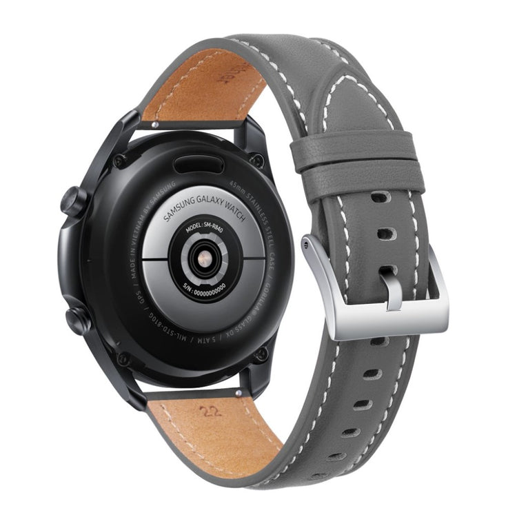 Cool Samsung Galaxy Watch 3 (45mm) Ægte læder Rem - Sølv#serie_4