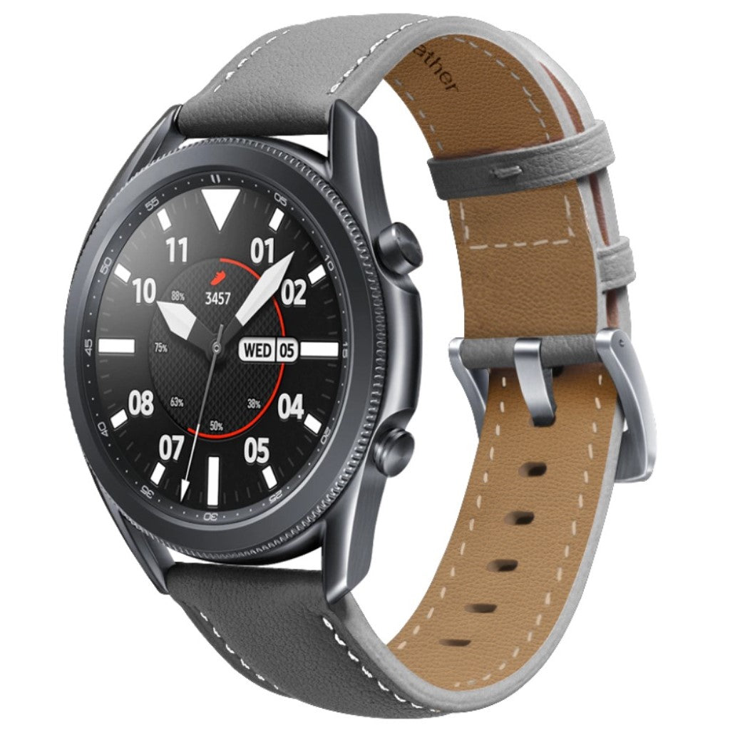 Cool Samsung Galaxy Watch 3 (45mm) Ægte læder Rem - Sølv#serie_4