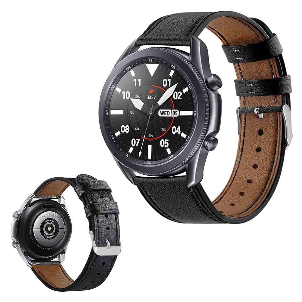 Sejt Samsung Galaxy Watch 3 (45mm) Ægte læder Rem - Sort#serie_1